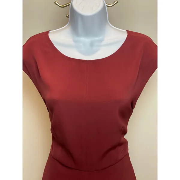 LOFT Sleeveless Sheath Dress Size 8 Burgundy V Back Tie Waist Fully Lined - Image 2