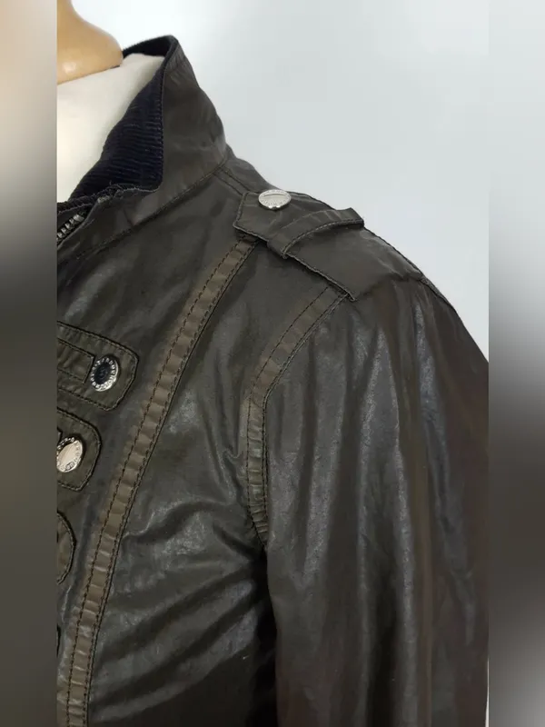 Barbour Brigade Military Wax Coated Jacket Dark Green Corduroy Collar sz 8 - Image 7