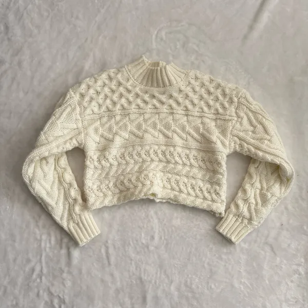 Cozy Cable Knit Sweater White - Image 3