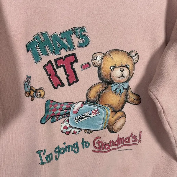 Vintage Grandma Sweatshirt Fruit of the Loom Medium Pink Teddy Bear Long‎ Sleeve - Image 12