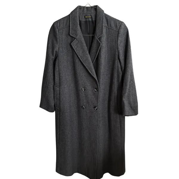 Vintage Wool Double Breasted Overcoat Longline Notched Lapel Grey Sz 16 Classic - Image 10
