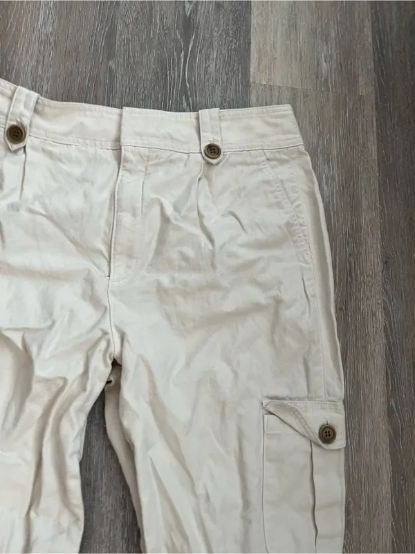 Gap Cotton Cargo Pants Womens 16 Regular Cream Linen Tapered Utility Safari - Image 5