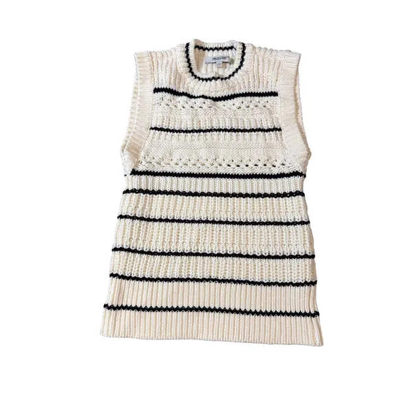 NWB Madewell Size XXS Striped‎ Sweater Vest in 100% Cotton Jet Black Mini Stripe - Image 3