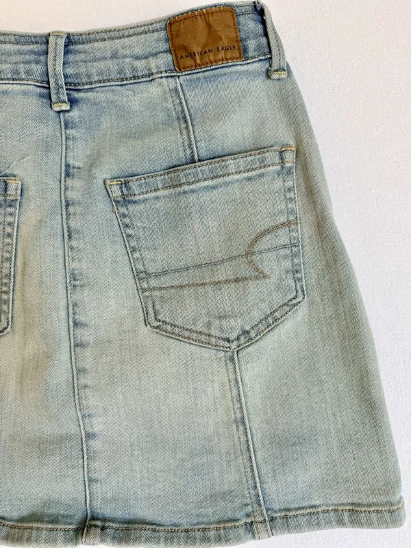American Eagle Womens Size 00 High Rise A-Line Denim Mini Skirt‎ Button Front - Image 15