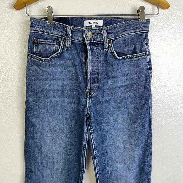 Re/Done 90s High Rise Extra Crop Jeans Womens 25 Blue Denim Button Undone Hem - Image 3
