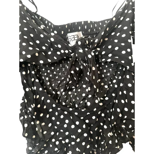 SEEK THE LABEL Polka Dot Ruffled Off Shoulder‎ Blouse Black Small - Image 5