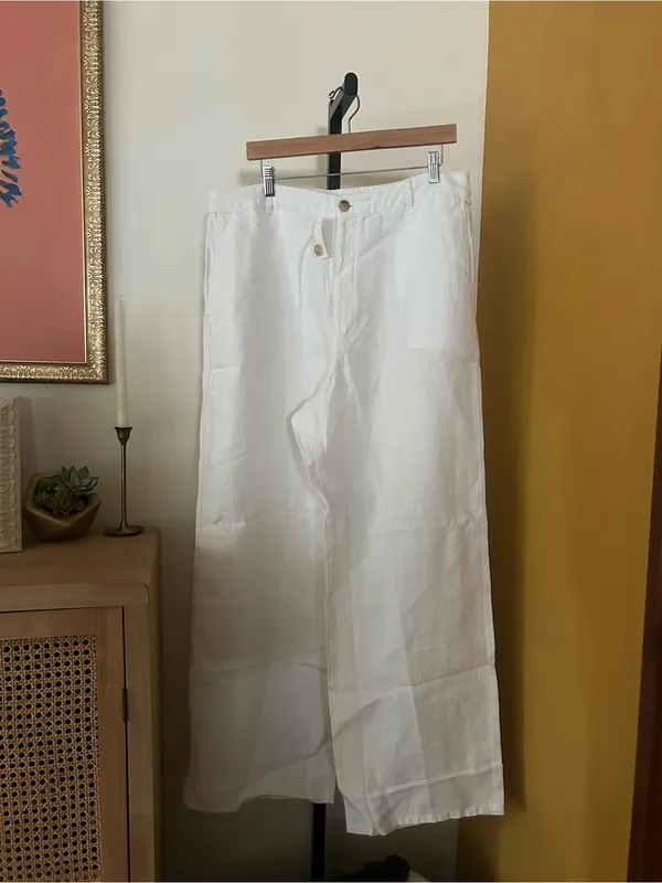 Madewell Zoe Relaxed Straight Pant in 100% Linen Ivory White NWT Size 16 Tall - Image 3