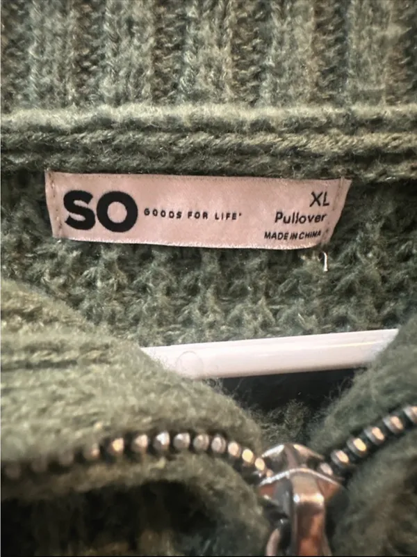 SO Olive Green and White Striped Zip-Collar Turtleneck Sweater - Image 2