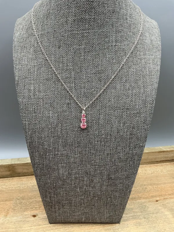 Korea Signed Silver Tone Pink Rhinestone Necklace - Image 6
