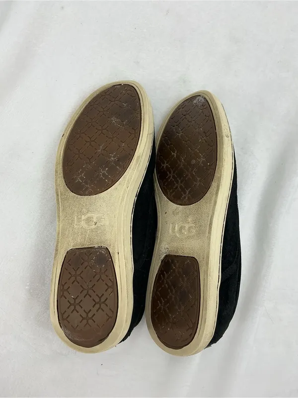 UGG Black Suede Slip-On Shoes with Cream Trim B 54 - Image 4