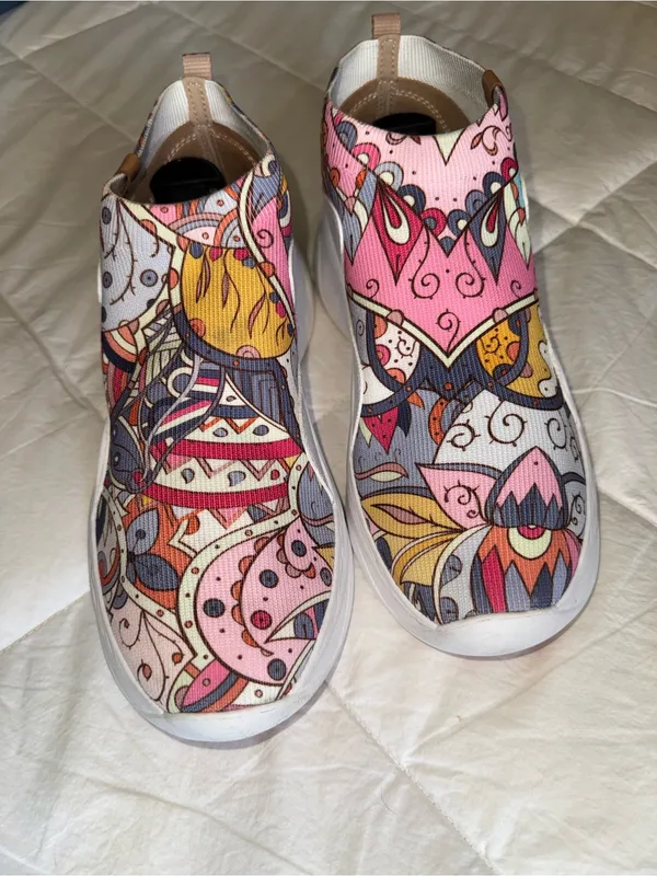 UIN Pink, Yellow & Blue Slip-On Paisley Chunky Sneakers - Image 4