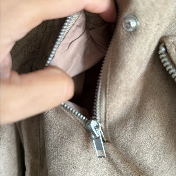 Olivaceous Faux Suede Moto Jacket Beige Size M - Image 7