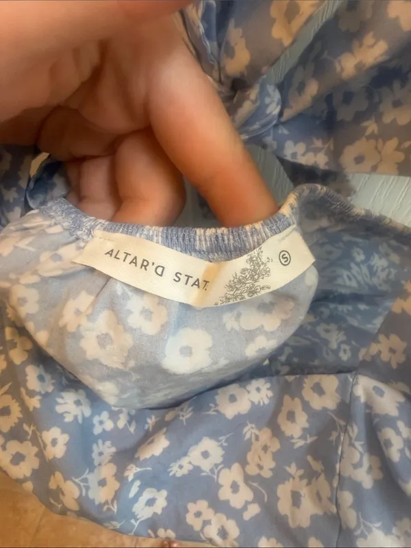 Altar'd State Blue and White Floral Ruffle Strap Peplum Top - Image 3