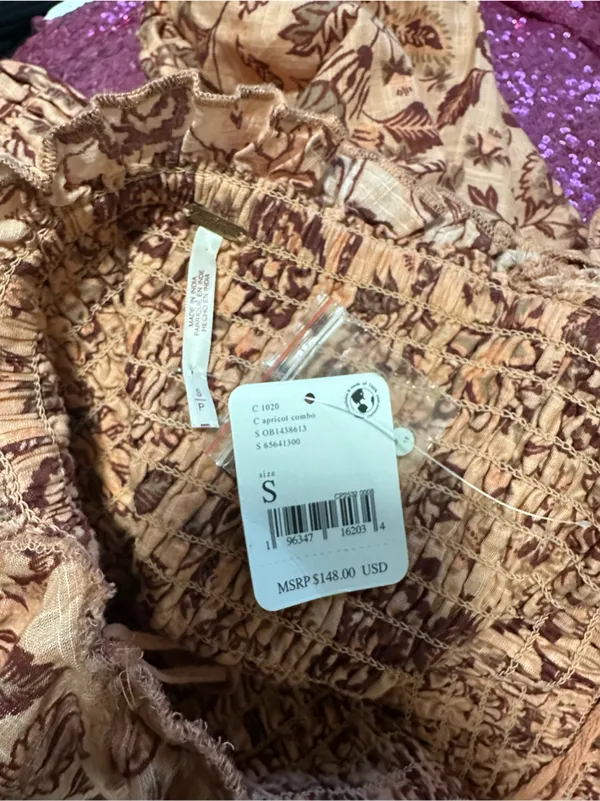 NWT Free People Smock It to Me Mini Dress Apricot Combo Pink Floral Size Small - Image 5