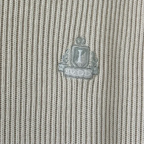 Vintage IZOD Ribbed Knit Crew Neck Sweater Sz S preppy Coastal Fisherman Beige - Image 3