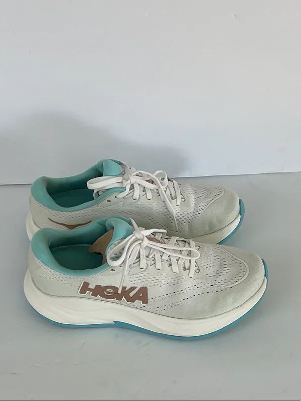 Hoka Rincon 4 White and Teal Women's Running Shoes - Image 4