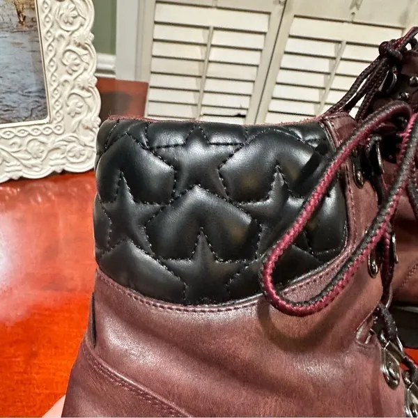Mia Mackenzie Burgundy Quilted‑Star Combat Boots – Size 8.5 (NWT‑No Tags) - Image 3