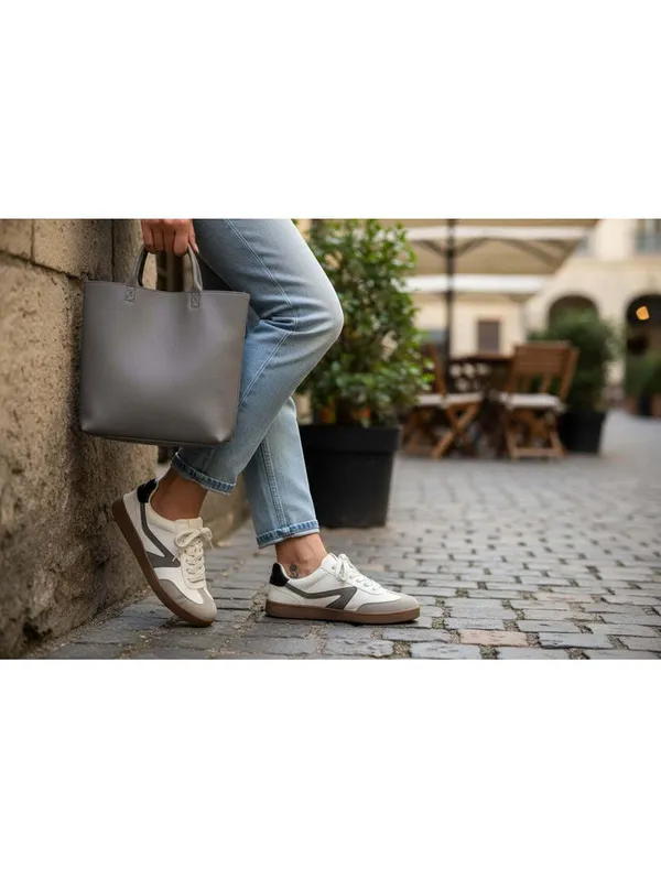 Dolce Vita Voyage Mixed-Media Retro Sneakers Ivory/Beige/Charcoal - Size 8.5 - Image 2