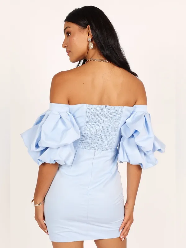 NEW Petal + Pup Fern Puff Sleeve Off Shoulder Mini Dress in Icy Blue - Image 2