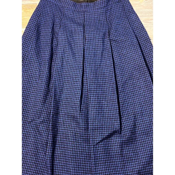 Woolrich Vintage Houndstooth Wool Blend Pleated Midi‎ Skirt Blue Black Sz 10 28W - Image 5