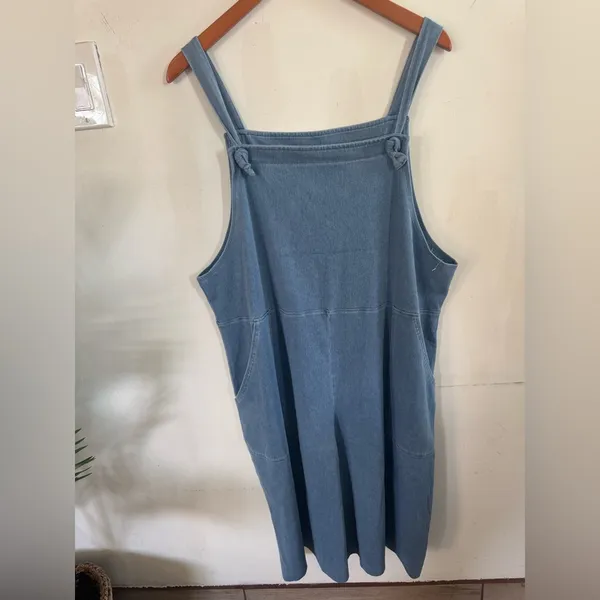 Plus Size Blue Denim Jumpsuit shorts Overalls Size L - Image 2