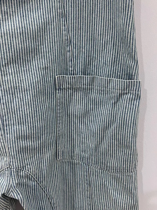 Free People Striped Denim Overalls XL Railroad Utility Workwear Baggy - Image 4