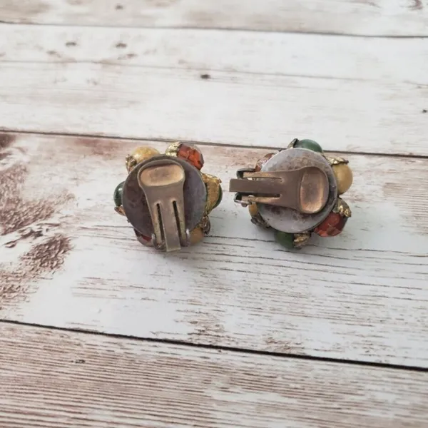 Vintage Clip On Earrings - Earth Tones Cluster - 1" - Image 3