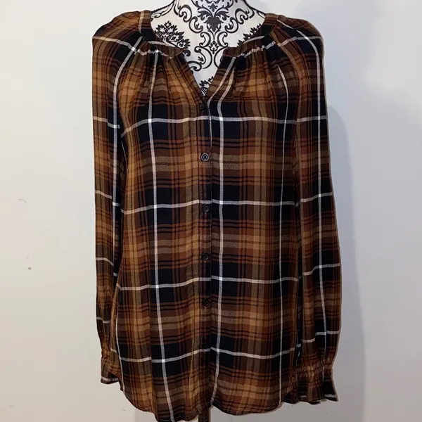 NWT!!Beach Lunch Lounge Madison Plaid Button Down Shirt Size Small 100% Rayon - Image 2