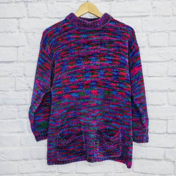 Vintage 80s Colorful Rainbow Knit Sweater - Image 2