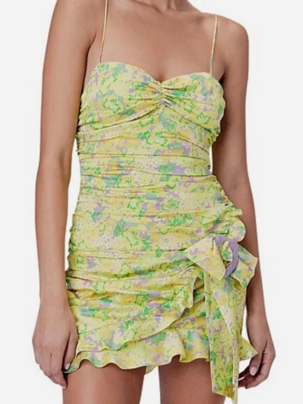 For Love And Lemons FL&L Women’s Dubois Green Floral Asymmetrical Mini Dress - Image 12