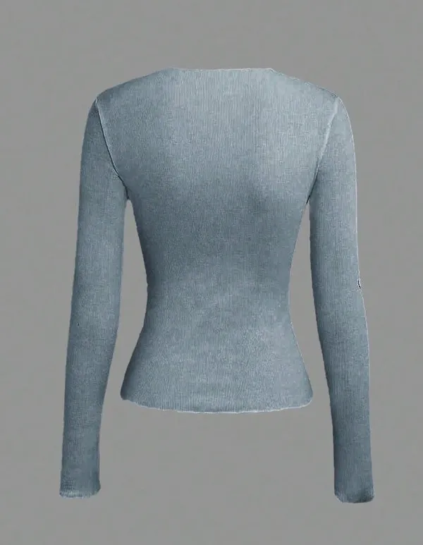 Gray Striped Long Sleeve Knit Top - Image 2