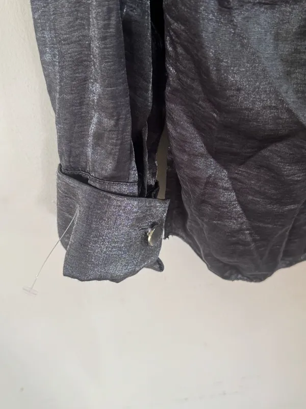 Zara Shiny Charcoal Black Satin Button-Up Shirt - Image 7
