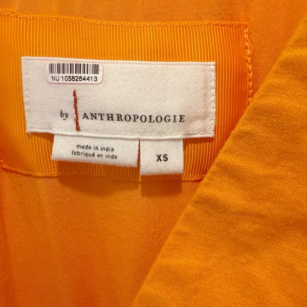 ANTHROPOLOGIE Flutter Sleeve Button Front‎ Midi Dress Orange - Image 6