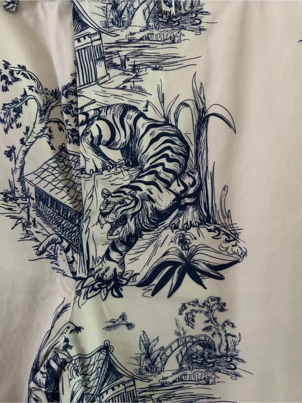 White & Navy Toile Tiger Print Women’s Gameday Pants - Image 4