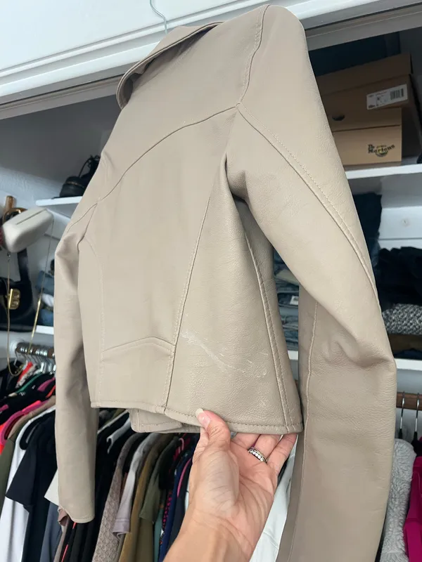 Abercrombie & Fitch Nude tan faux vegan leather moto biker jacket S - Image 9