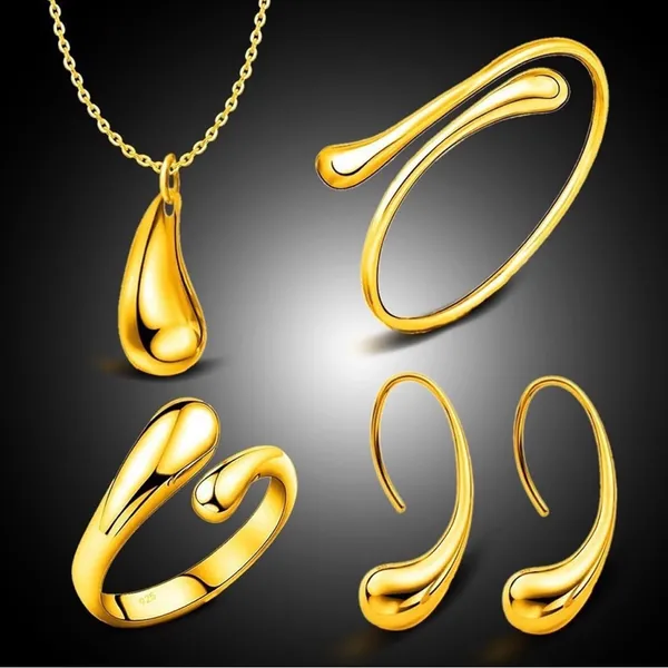 Gold Teardrop Necklace Set - Image 2
