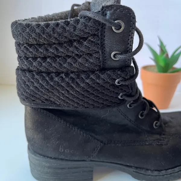 BOC Combat Womens Boots Size 6M Y2K Knit Cuff Boho Grunge Black Stacked Heel - Image 9