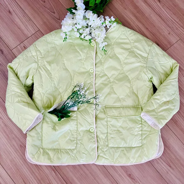 Lime Green Quilted Jacket Size L - Image 2
