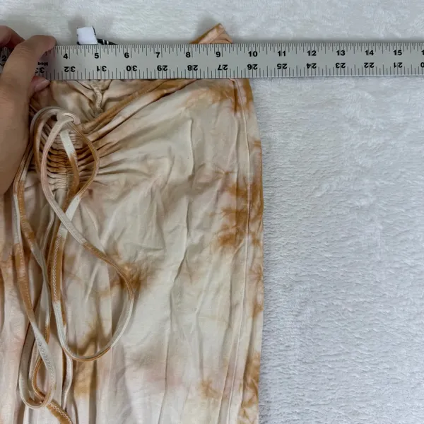 I.AM.GIA Tan White Tie Dye Ruched V-Waist Wide Leg Flare Pants XS - Image 3