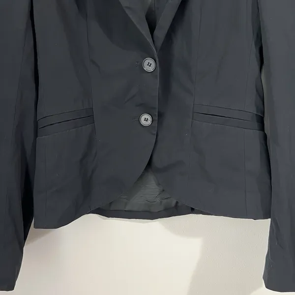 Theory Blazer Women's 6 Black Cotton Single Breasted Peak Lapel Classic Career‎ - Image 3