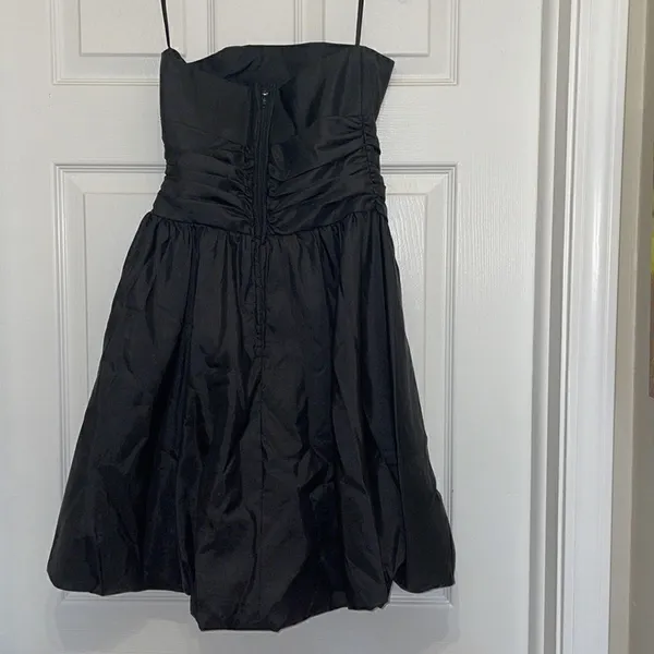 David’s Bridal Black Strapless Bubble Hem Mini Dress - Image 4