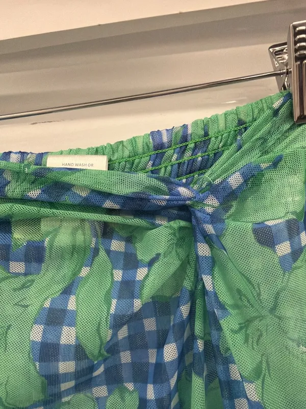 Hutch Suvi Cover-Up Skirt Cobalt Teal Gingham Floral Womens Size Small - Image 5