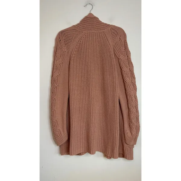 Haven Well Within Terracotta Rose Cable Knit Open‎ Front Cardigan Sweater XL - Image 5