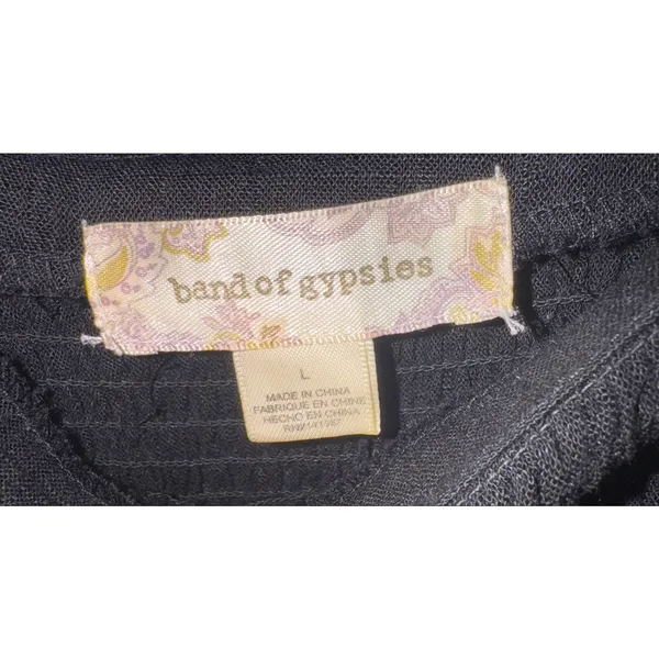 Band‎ of Gypsies Linen Blend Smocked Mini Dress Large Ruffled Sleeve Black Party - Image 6