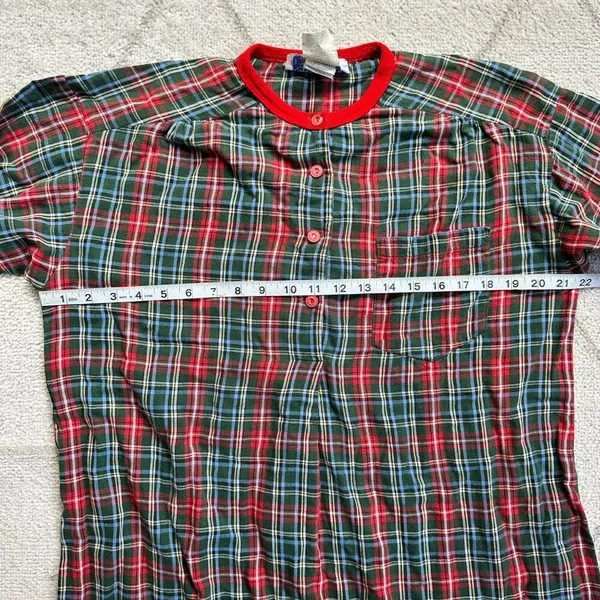 Vintage Lanz of Salzberg Green/Red Plaid Holiday Winter 100% Cotton Nightgown - Image 3