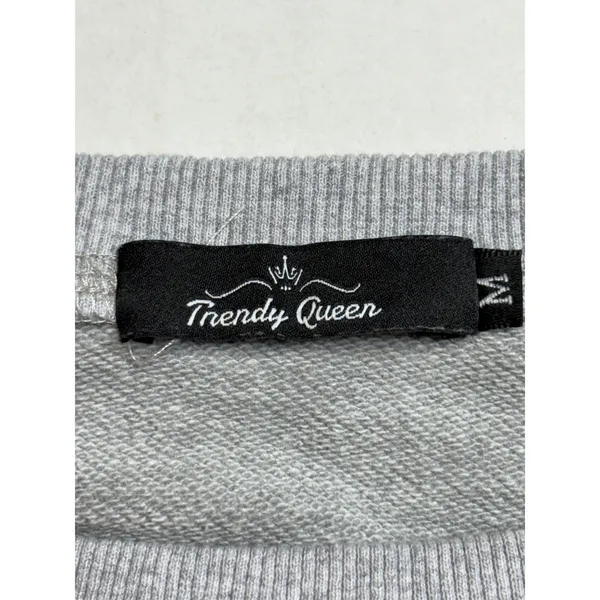 Trendy Queen‎ Oversized Gray Sweatshirt Womens Medium Side Slit Boho Raw Seam - Image 7