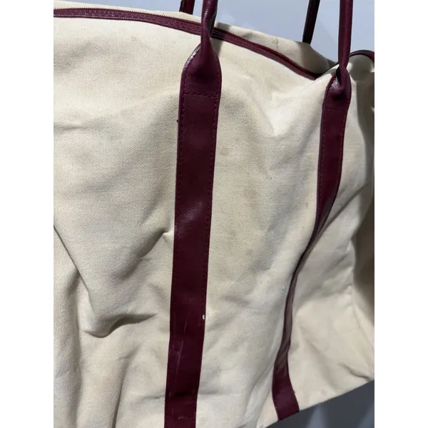 Carolina Herrera Canvas Leather Trim Tote Bag Beige Shopper Travel Bag P - Image 3