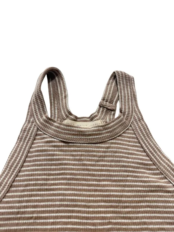 Truly Madly Deeply Tan Cream Striped Ribbed Tank Top Shirt Scoop Small Women's - Image 8