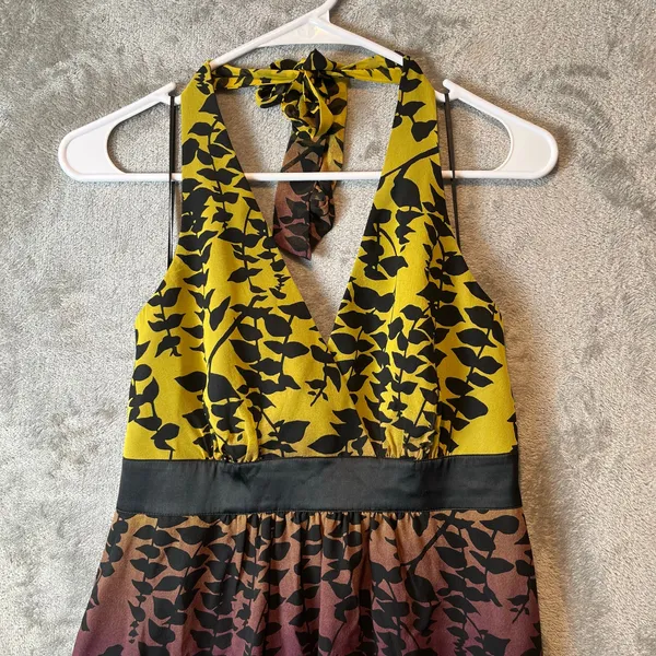 Vintage Y2K Babydoll Halter Top Leaf Print Ombre Fairycore Festival Size‎ S Silk - Image 2