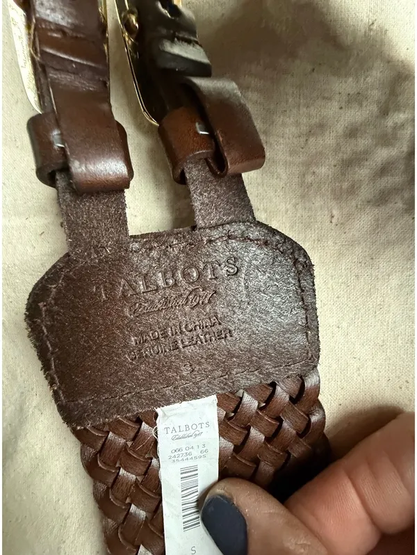Talbots Brown Woven Leather Adjustable Belt Size Small - Image 7